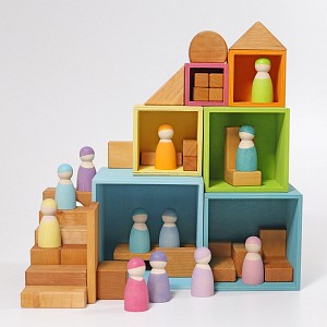 Grimms Wooden Rainbow Set Boxes - Pastel Colors